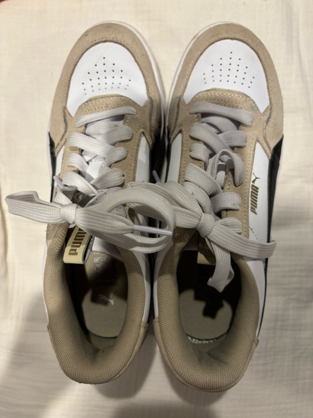 Puma White and Beige Low-Top Sneaker